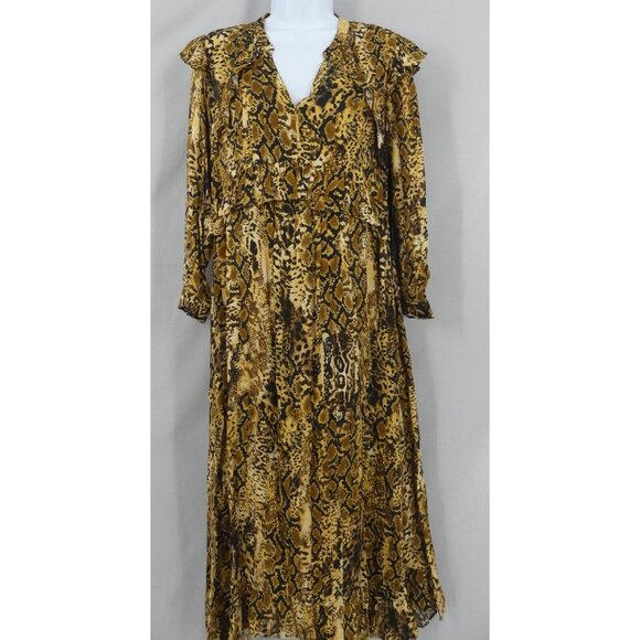 Ba&Sh Womens 0 US 4 Dress Lady Sahara Midi Snakeskin Ochre NWT - Picture 1 of 14